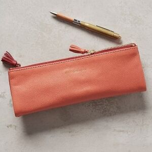 NWT Anthropologie Je Ne Sais Quoi Leather Idiom Pencil Pouch- Rose